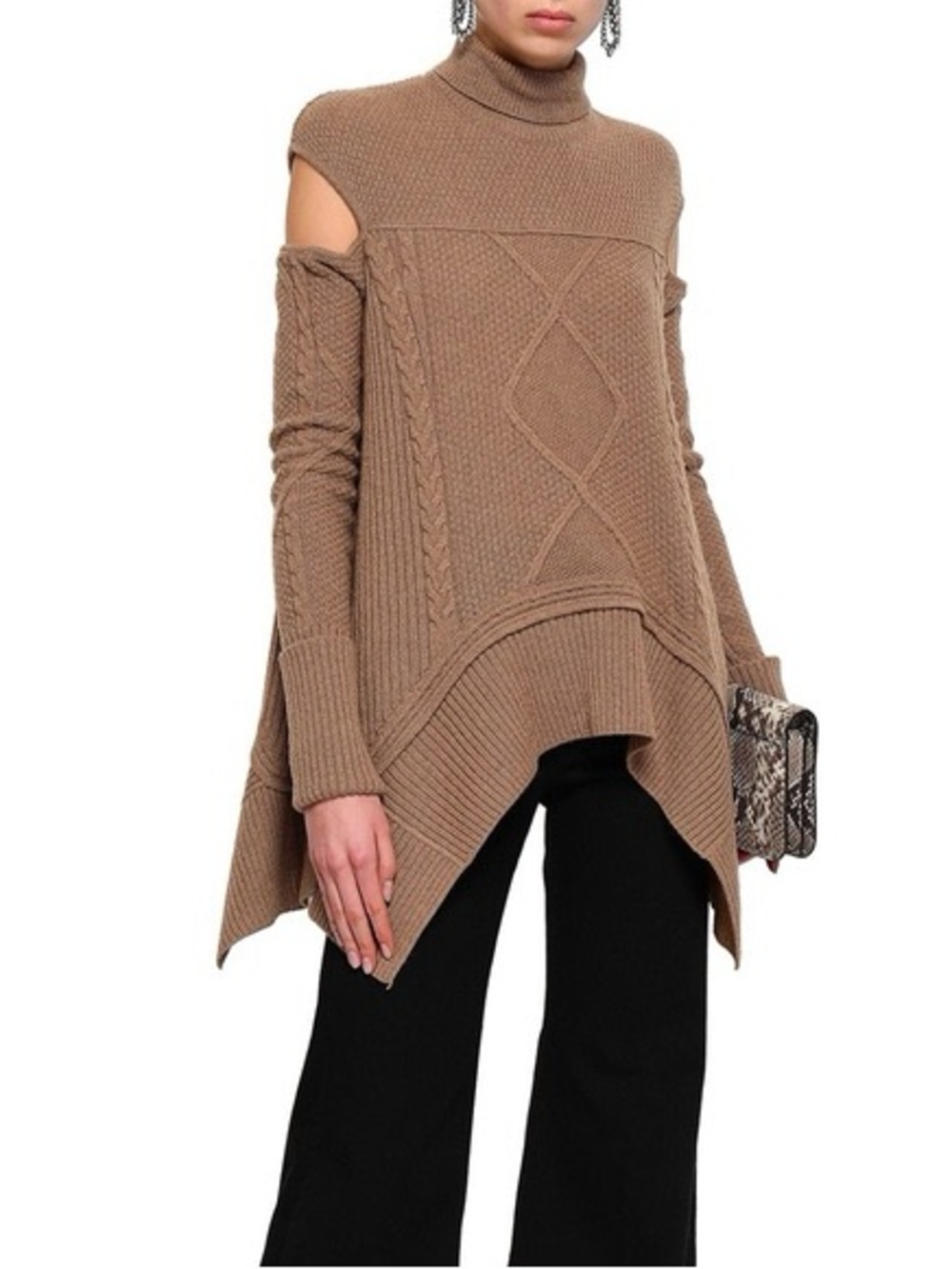 $1,400 Roberto Cavalli 100% Camel Hair Cold Shoulder Cable Knit Sweater IT44/US9